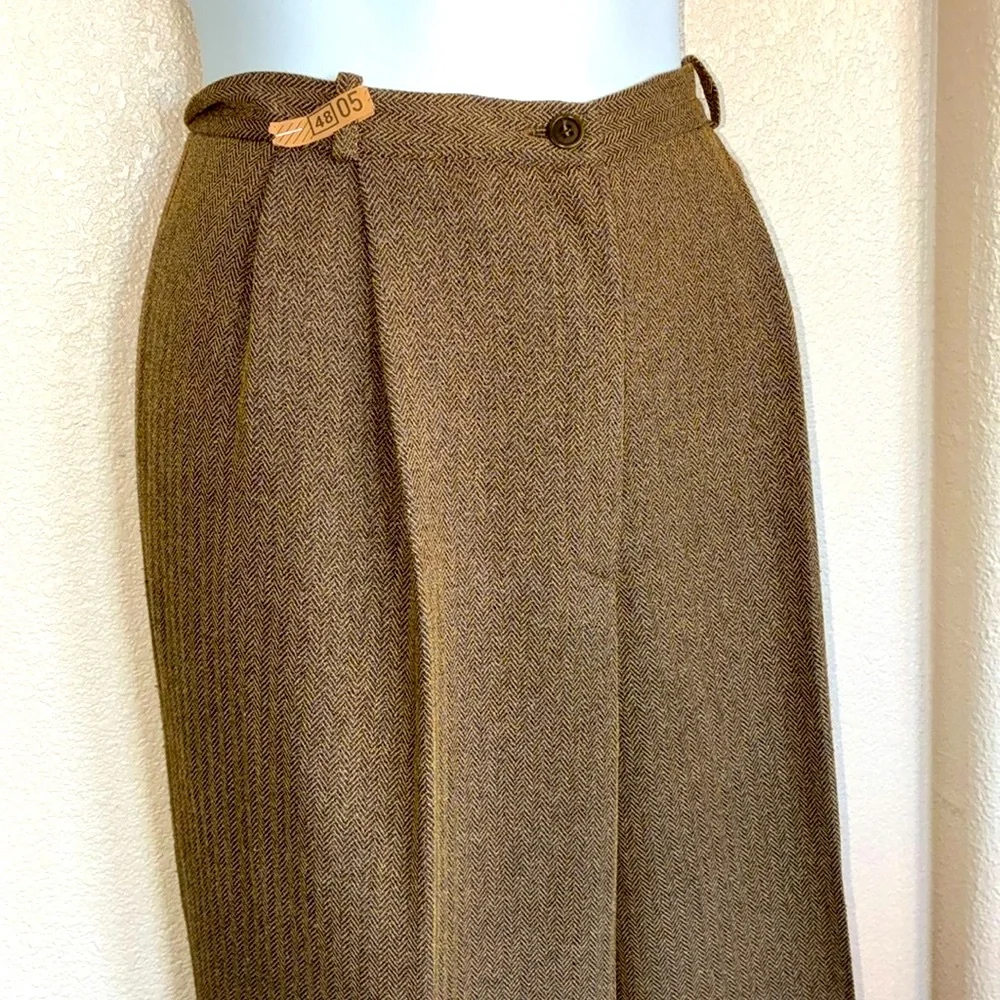 ANN TAYLOR trousers, gold/tan, herringbone tweed, pleats, pockets, cuffs. 12 EUC - Picture 5 of 17
